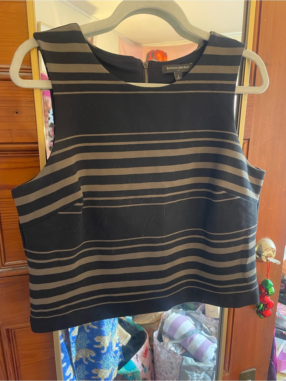 Banana Republic Black and Taupe Striped Sleeveless Top